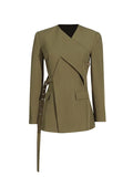 Fongt Wind Suit Female 2024 Autumn New Comfortable Leisure Temperament Versatile V-Neck Belt Small Suit Jacket Female-Outfit