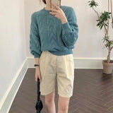 Fongt Winter New Design Sense Small Soft Waxy Twist Knit Bottom Shirt Loose Lantern Sleeve Korean Version Sweater Female-Outfit