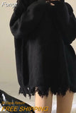 Gothic Style Punk Black Knitted Sweater Women Oversize O-neck Goth Grunge Knit Pullover Korean Fashion Long Sleeve