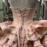 Three-Dimensional Girl Feeling Tied Cake Pony Dress Fish Bone Waist Party Dress With The Same Color Pumpkin