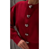 Fongt Women's Explosive Heart-Shaped Button Round-Neck Knitted Cardigan