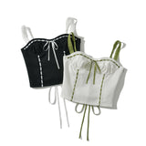 New Color Lace-Up Trim Short Halter Top-Outfit