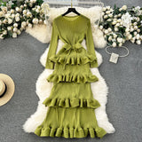Fongt Banquet Dress High-End Light Luxury Niche Leaf-Side Cake Dress Heavy Industry Folds Long Dress