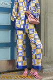 Autumn Vintage Pants Outfits Elegant Turn Down Collar Lady Casual Matching Set 2023 Women Printing Loose Two Pieces