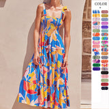 Fongt Summer Women's New Commuting Sleeveless Hot Girl Prints Long Sling Dress Women