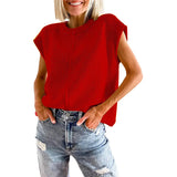 Fongt Hot Style Women's Knit Vest Jumper Sleeveless Round Collar Casual Solid Color Sweater Women's