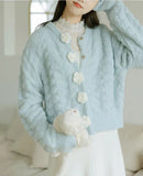 Blue Knitted Rose Buttoned Cardigan-Outfit