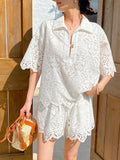 Fongt Name Maid Small Fragrant Suit Female Hollow Embroidery Top + Shorts Casual Set Shenzhen South Oil Women's