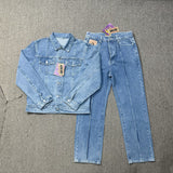 Devil Island Denim Suit High Street Western Denim Jacket Baggy Jeans Trend Card-Outfit