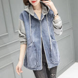 Fongt Hooded Coat Female Autumn New Plus Size Fashion Short Splicing Loose Small Versatile Autumn Jacket-Outfit