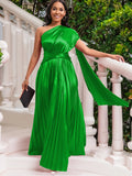 Fongt Women's 2025 New One-Shoulder Folded Dress Twill Dress
