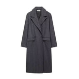 Fongt Women's Temperament Suit Collar Striped Haired Long Blazer