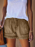 Tighten The Waist Tassel Denim Shorts Woman-Outfit
