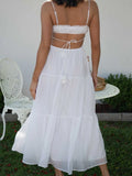Ruched Tie-Up Strappy Maxi Dress-Outfit