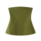 Fongt Spring Sexy Women's Pure Color Bare Shoulder Sleeveless Word Collar Short Shirt With Breast Vest