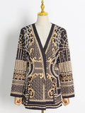 QUALITY Newest 2023 Stylish Designer Jacket Women's V-neck Long Sleeve Luxurious Metallic Beaded Long
