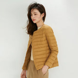 Autumn Winter New Light Down Jacket Female Round Collar Change V Collar Liner Long Sleeve Without Collar White Duck Down Short Coat Tide-Outfit