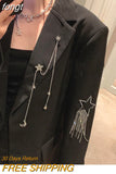Autumn Black Casual Fashion Elegant Women's Blazer Double-breasted Chain Star Sequins Coat Gothic Jacket Streetwear
