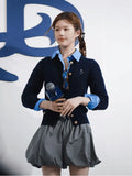 Fongt Luth's Same Tibetan Cyan Knitted Cardigan Women 2025 Early Autumn College Style Buds Half-Dress Three-Piece Dress