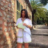 Fongt Spring 2024 New Women's Simple Fashion Short Shirt Casual Suit-88156-Outfit