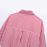 Spring Style Flanged Cuff Striped Loose Shirt 2731533-Outfit