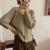 Wind Milk Fufu Soft Waxy Strap Sweater Coat Cardigan Female Autumn And Winter Twist Unique Top Versatile Knit-Outfit