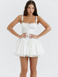 White Corset Lace Flare Mini Dress-Outfit