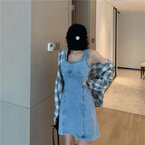 Dress Women Denim New Summer All-match College Square Collar Harajuku Clothes Backless