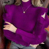 O-Neck Butterfly Long Sleeve Sweet Elegan Knitted Pullovers for Women 2023 New Waist Bottoming Blouse Korean Top