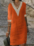 Solid Color Half Sleeve Cotton Linen
