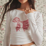 And Cool Spicy Girls Big Bare-Back Butterfly Machine Printing Slim Long-Sleeved T-Shirt 2024 Spring New Design Basic