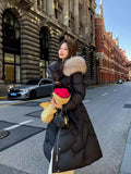 High-End Fox Big Fur Collar Down Jacket Women's Long Style 2024 Winter Knee Bundle Waist Show Thin White Duck Down Fashion Coat-Outfit