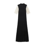 Fongt Summer Women's Fashion Simple Solid Color Button Short Sleeve Knitted Dress