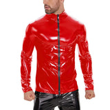 Fongt For Men's PVC High Bright Patent Leather Coat Sexy Leather Leather Coat No Odor Size Accurate-Outfit