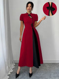 Fongt Elegant Bubbles, Ramming Color, Button-Sleeved Dress