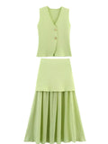Fongt Women's ZA New Multi-Color Button Knitted Vest Vest Half-Skirt Set