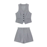 New Buckle Vest 1165428 High Waist Pleated Leisure Shorts 1165228-Outfit