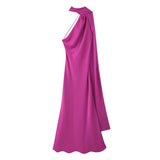 Fongt New Women's Fashion Simple Ribbon Hanging Neck-Laught Long Dress