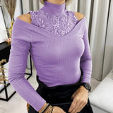 Shoulder Turtleneck Tee Casual Ladies