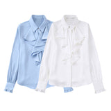 Lotus Leaf Laminated Decorative Satin Texture Shirt 2102796 In Early Spring-Outfit