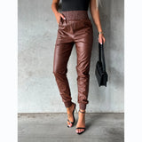 Fongt Trend Locomotive Wind 22 Years Autumn And Winter Style Collect Waist Casual Fashion Leather Pants Women 22252-Outfit