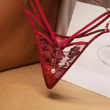 Sexy temptation women's thong beautiful embroidered hollow perspective sexy panties mesh lace cross belt