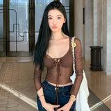 Fongt 2023 Hot Style Sexy, Sweet And Fresh Two-Piece Wrapped Chest With Mesh Lace Slim Top