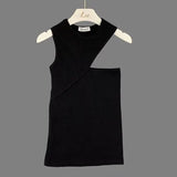 New O-Neck Vest Four Seasons Korean Knitted Top Sexy Splicing Casual Tanks Comfortable Fashion Tees Female