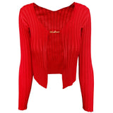 Fongt 2023 Explosion Sweater Woman Sexy Deep V Gold Standard Long-Sleeved Knitted