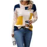 Fongt Shirt Splicing Colliding Color Sweater Loose Leisure Collar Collar Top Woman