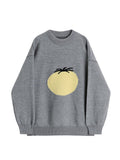 Women Chic Print Knitted Pullovers Sweaters O-Neck Warm Oversized Loose Casual Ins Cute Jumpers Harajuku Ladies Top