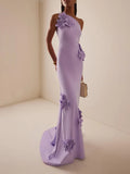 Fongt Women's 2025 Summer New Temperament Elegant Design Slanted Shoulder Three-Dimensional Flower Sleeveless Long