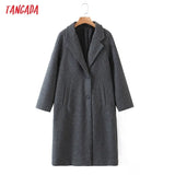 Women 2021 Winter Gray Thick Woolen Coats With Button Loose Long Sleeves Pocket Ladies Elegant OverCoat