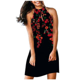Fongt Print Short Skirt Three House Hanging Neck Powder Thin High Waist Temperament Commuting Women's